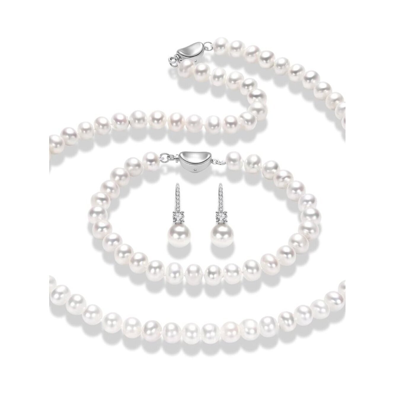 Freshwater Pearl Necklace Set Includes Bracelet And Earrings Genuine Pearl Set